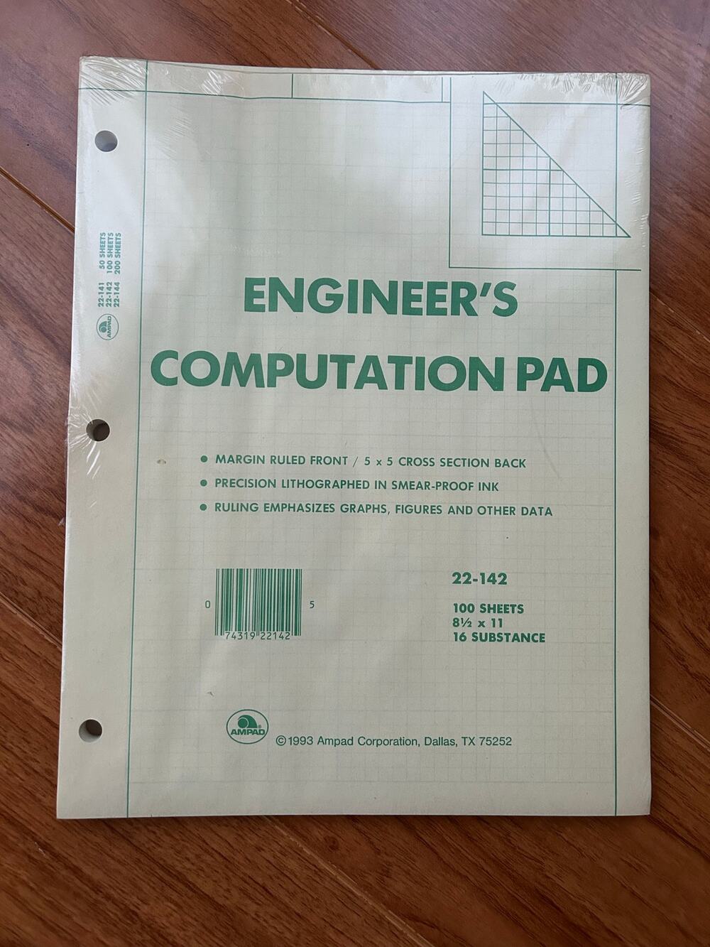 NEW AMPAD ENGINEER'S COMPUTATION GRID GRAPH SQUARE PAPER 100 SHEETS 8 1/2 × 11